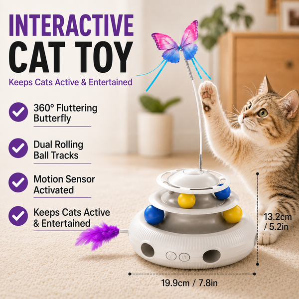 3-in-1 Interactive Automatic Cat Toy | Butterfly Teaser & Rolling Ball Cat Toy