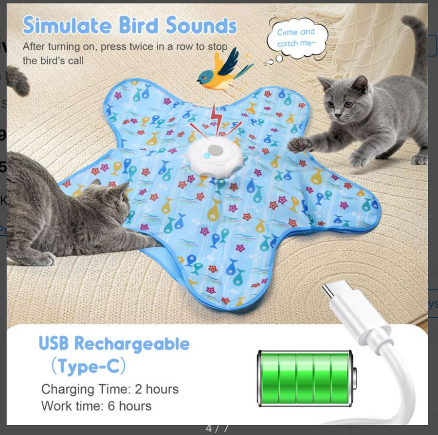 Interactive Moving Feather Cat Toy Mat for Indoor Cats